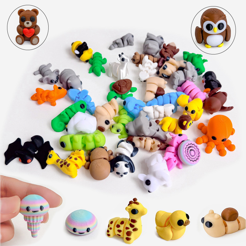 3D Printing Household Items - Figurines d'animaux miniatures colorées imprimées en